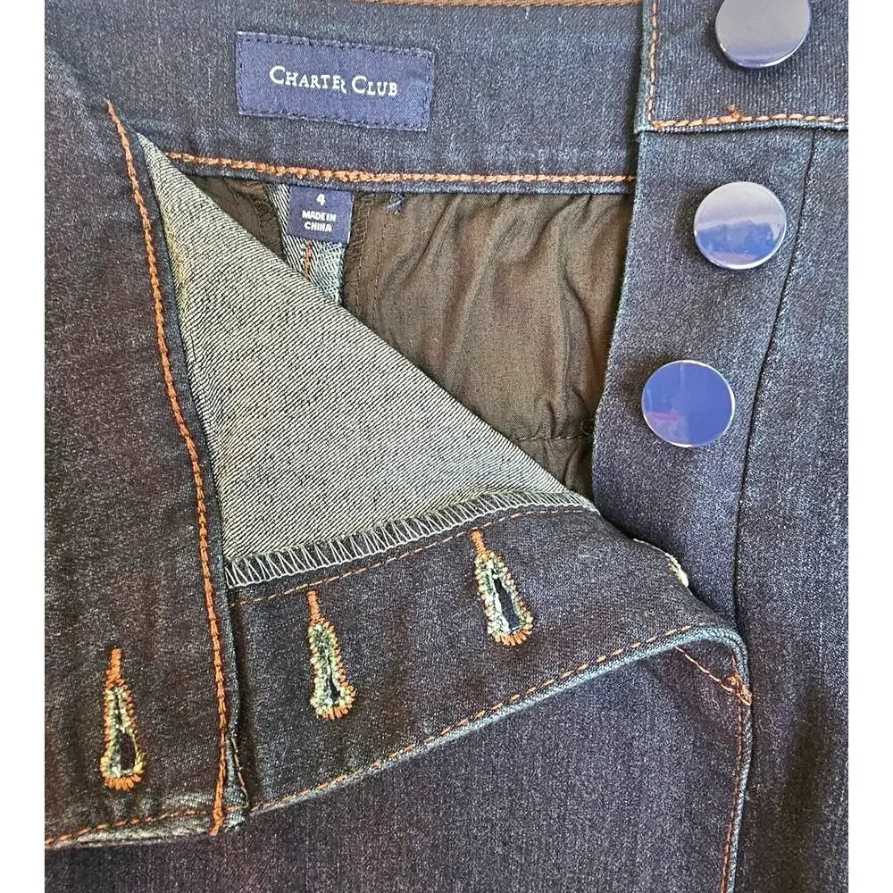 Charter Club Denim Jean Sailor Nautical Classic Cottagecore Skirt w/ Buttons